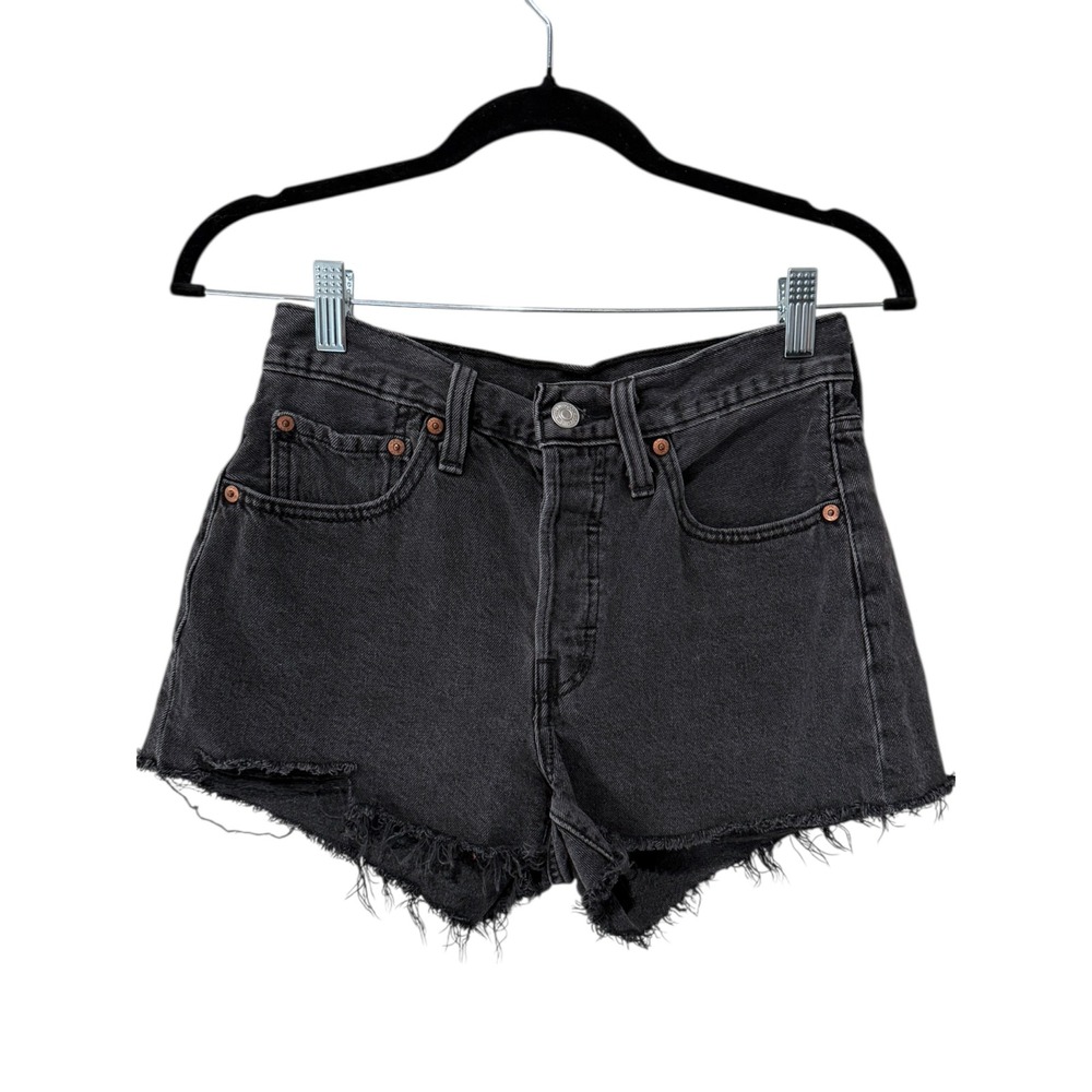 Levis 501 Denim Jean Shorts Women 26 Off Black Button Fly Distressed Cut Off